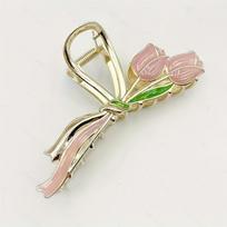 Elegant Tulip Hair Claw Clip - Large Alloy Shark Clip, Floral Design, Non-Slip with Pearl Accents, Ideal for Thick Hair - Stylish Accessory beige