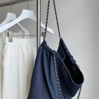 Women Denim Bag High-Capacity Casual Tote Bag Cotton Zipper SOFT Simple Solid Shoulder Bags Handbags Shopping Bag gray