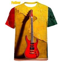 Men's 3D Printed Music Bass Guitar Pattern T-shirt Men's Fashion Hip Hop Funny Short Sleeve Round Neck T-shirt Fashionable Tops 6XL orange