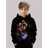 Starry Sky Astronaut Hoodie Fashionable Long Sleeve Top for Boys Comfortable and Innovative Outdoor Leisure Sports Shirt for Spring Autumn and Winter 160CM black