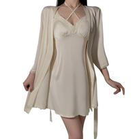 Women Sexy Lingerie Outer Robe Set Erotic Deep V Backless Suspender Nightgown Porn Cardigan Lace Up Outer Robe Sex Costumes one size