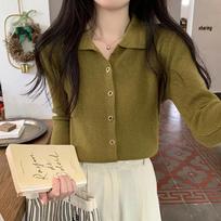 Fashion Clothes Warm Slim Fit Knitwears Tops Elegant V-neck Long Sleeve Knitted Sweater Women Jacket Autumn Winter Office-lady Cardigans Coats 29069 One Size žalia