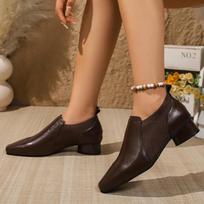 Pointed Toe Women Shoes Mid Heels Ankle Botas Leather Designer Pumps  Trend Winter Chunky Dress Fashion Zapatillas Ladies 35