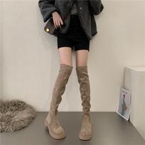 Over The Knee Cowboy Boots Women Design Platform Shoes Fashion Fur Suede Wedges Tnick High Boots Motorcycle Shoes Botas De Mujer 39 black