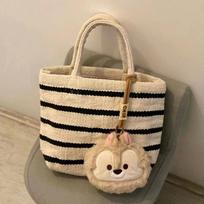Knitted tote bag new striped canvas handbag women's fashion niche simple shoulder messenger bag