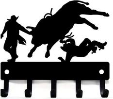 1pc Cowboy Bull Rider Rodeo Clowns Key Rack Hanger - 9 inch Wide Metal Wall Art for Western Decor šviesiai pilka spalva