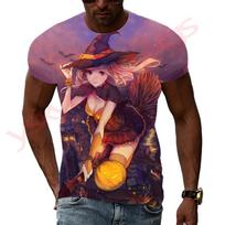Japanese Cartoon Anime Magic Sexy Witch Men and Women T-Shirt HD 3D Printing Hip Hop Harajuku Tees Round Neck Short Sleeve Tops S