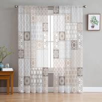 Marokietiški geometriniai langų užuolaidos tiulis svetainei, miegamajam, virtuvės langų apdaila, dekoracijos, užuolaidos W135 x H114cm white