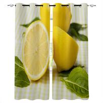 Yellow Lemon Leaves Blackout Curtains for Children Kids Home Decor Bedroom Living Room High Shading Window Curtains W135 x H60cm