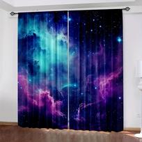 2 vnt. Galaxy Shining Stars užuolaidos, tunelis karnizui, kosmoso žvaigždėto dangaus žvaigždėmis margintos užuolaidos, langų užuolaidos svetainei, virtuvei W65X60H(cm)X2Pcs&Hook