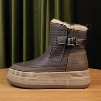 Fashion Platform Women Fur Snow Ankle Boots Flats Leather Short Plush Cotton Shoes 2025 Trend Fashion Warm Winter New Mujer Goth Botas 35 chaki