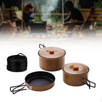 3 Pieces Camping Cooking Set Cookware Pots and Pans for Campfire chaki
