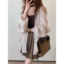 Mid-length Warm and Soft Waxy Mohair Knitted Cardigan Jacket for Women In Spring and Autumn Loose Lazy Style Sweater Thin Top One size