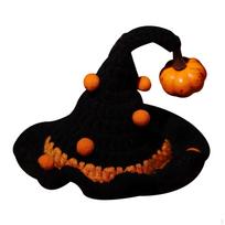 Comfortable Hand Knit Cat Costume for Halloween Dress Up and Accessories S Witch pumpkin hat black