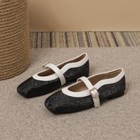 Women's Flats Mary Jane Shoes PU Leather Ballet Flats Non-Slip Square Toe Dressy Shoes Comfort Adjustable Ankle Strap Flats for Women Walking Shoes 35 juoda