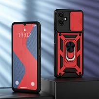 KEYSION Shockproof Case for Samsung A06 A05 A04 Silicone+PC Slide Camera Lens Protection Ring Stand Phone Cover for Galaxy A06 for Samsung A06 raudona