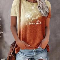Crewneck Print Dandelion Pattern Breathable Short Sleeve Oversized Women's Top T-shirt Summer Casual 2XL blue