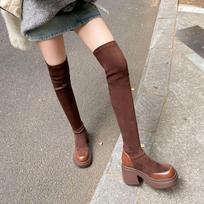 Fashion Thigh High Boots Thigh Length Over Knee Boots Women Thick Soled Boot Fashion High Heeled High Tube Elastic Boots Botas De Mujer 40 juoda