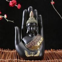 Zen Retro Budos statula Kūrybiniai Palmės Budos amatai Namų apdaila Biuro apdaila Sodo puošmena Budos skulptūra gray
