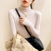 Fashion Half High Collar Slim Fit Knitted Sweater for Women Autumn Soft Long Sleeve Base Pullovers Women Sweaters Elegant Solid Winter Clothing 25425 S abrikosas