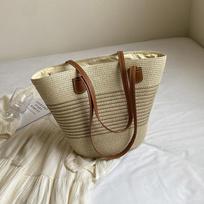 Summer New Grass Weaving Large Capacity Tote Bag Single Shoulder Bag Leisure Beach Vacation Bag Women's Favorite Bag brown
