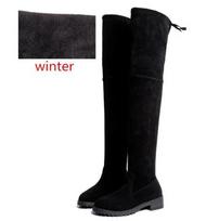 Fashion 2024 Black Thigh High Boots Female Winter Women's Over The Knee Long Boots Flat Stretch Sexy Fashion Shoes Spring Autumn Casual 40 juoda