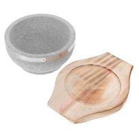 Stone Bowl Hot Pot Bibimbap Soup Food Cooking with Base Korean Wood Bowls gray