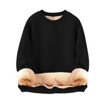 Vyriškas žieminis džemperis su flisiniu pamušalu, termoizoliacinis, O formos iškirpte, vienos spalvos, didelio dydžio, su elastanu XXXXL juoda