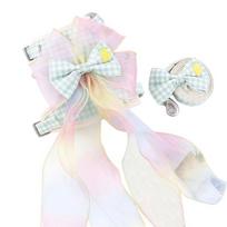 2Pcs/Set Dog Harness Bow Tie Design Soft Texture Not Tight Adjustable Wear-resistant Walking žalia