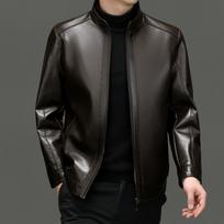 Fur all-in-one leather jacket men's genuine leather jacket plus velvet thickening winter heat preservation middle-aged stand-collar sheepskin jacket 190 black