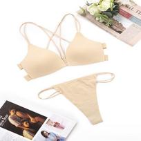 Seamless Yoga Bra with Sexy Underwear Set - Wire-Free for Lift and Support M, J2131 beige