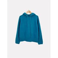 Women's Fall and Winter Design Lazy Wind Knitted Sweater Spring Hooded Pullover Short Tops XL mėlyna