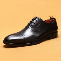 [Bulk Goods] British Brock Carved Leather Shoes Business Dress Leather Pointed Three Joint Oxford Shoes 37 juoda