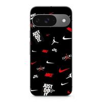 Coque pour Google Pixel 9 NIKE JORDAN BLANC ROUGE fond noir juoda