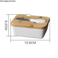 Rectangular Ceramic Butter Plate Wooden Cover Butter Knife Kitchen Cheese Dish Snack Tray Salad Bowl Cheese Box Decorative Plate