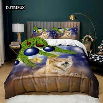 Dog Duvet Cover Set DJ Puppy Bedding Set Soft Cute Dog Pattern Comforter Cover Microfiber Double Queen King Size Quilt Cover EU single(135x200cm) green