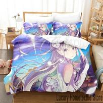 3D Anime Re Zero Rem Ram Emilia Bedding Set Duvet Cover Bed Set Quilt Cover Pillowcase Comforter king Queen Size Boys Adult 70x133cm 2pcs