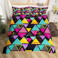 Psychedelic 3D Geometric Duvet Cover Microfiber Colorful Pop Abstract Art Comforter Cover Retro 80s Style Bedding Set Queen Size EU single(135x200cm) black