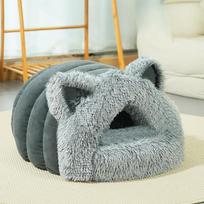 Warm Cat Kennel  Plush Cat Ears  Large Scarf  Pet Kennel  Pet Supplies  Suitable for All Seasons and Winter M 50*42*30cm