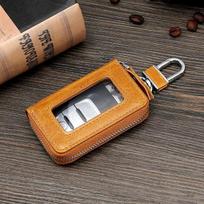 Designer Genuine Leather Keychain for Car Keys Business Retro Man Car Fob key covers Leisure Key Pouch Fashion Key Organizer smėlis