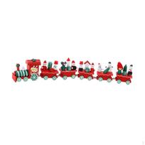 Kalėdinio traukinuko dekoracijų rinkinys Medinis ornamentas stalui ir šventiniam vakarėliui 31x3x5cm red