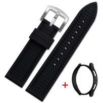 Case+Strap for Samsung Galaxy Watch 7 44/40mm, Watch 6 44/40mm Silicone Official Band PC Protector Cover Bumper PC Case Galaxy Watch 6 44mm sidabras/juoda