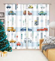 Cartoon Tractor Truck Excavator Bulldozer Child Curtains Blinds for Boys Room Kitchen Windows Long Cortinas Ready-made Treatment 100W160H(CM)40x63in&Hook