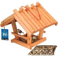 Mangeoire pour oiseaux en bois naturel Acajou à suspendre + 0,5 kg de nourriture - KOTARBAU®