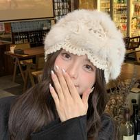 Mao Mao hat real fur rabbit plush fur hat Korean version versatile cold and warm wool knitted headgear women's winter white