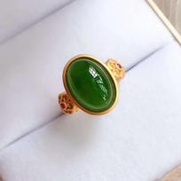 BELLA BOX New 24K Sand Plated Golden Gold Simulation Hotan Jasper Green Chalcone Open Ring Female Pendant Collar Bone Necklace Set No.3 žalia