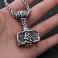 Vikingų skandinaviškas pakabukas Rūnos amuletis Mjolnir karoliai -auksiniai Single Pendant black