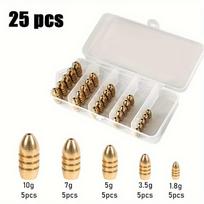 1 rinkinys/25 vnt. Kulkos formos vario rinkinys, Teksaso žvejybos rinkinio priedų derinys, Lua priedai, gryno vario atsvaras, 5 dydžiai, žvejybos įrankiai Pack of 25 white