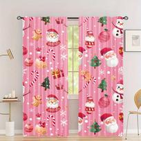 2pcs Set Cartoon Santa Snowman Christmas Curtains Semi-Blackout Heat Insulation Rod Pocket Design for Room Bedroom Living Room (W50cmxH130cm)x2&Rod Pocket