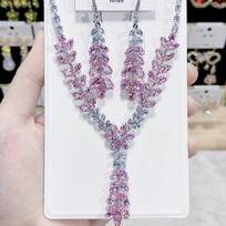 Waterdrop Long Pendant Necklace Earrings for Women Party Jewelry Set gray